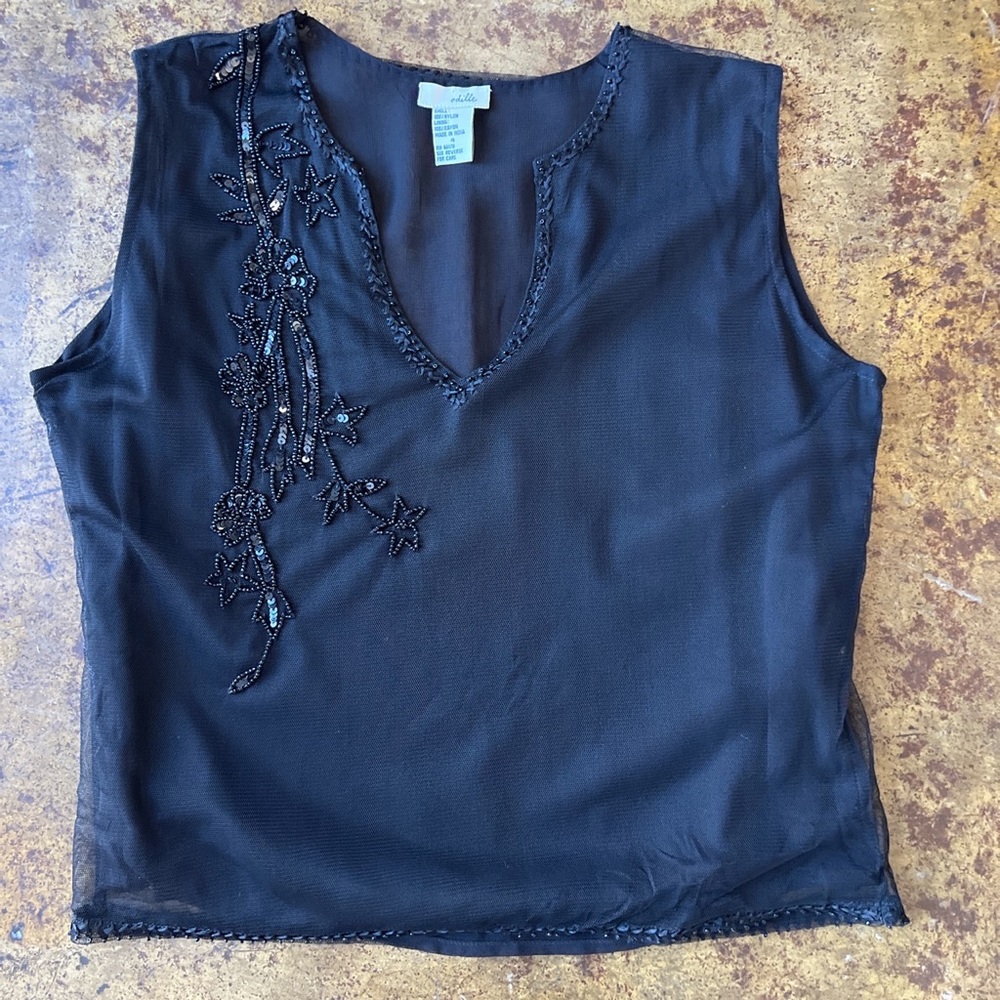 Anthropologie Sheer Beaded Mesh Top By Odille - Picture 2 of 6